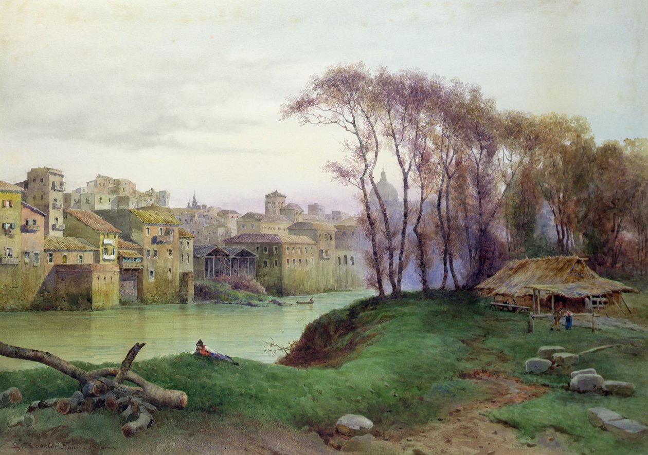 Udsigt over Prati di Castello, Rom (akvarel på papir) af Ettore Roesler Franz