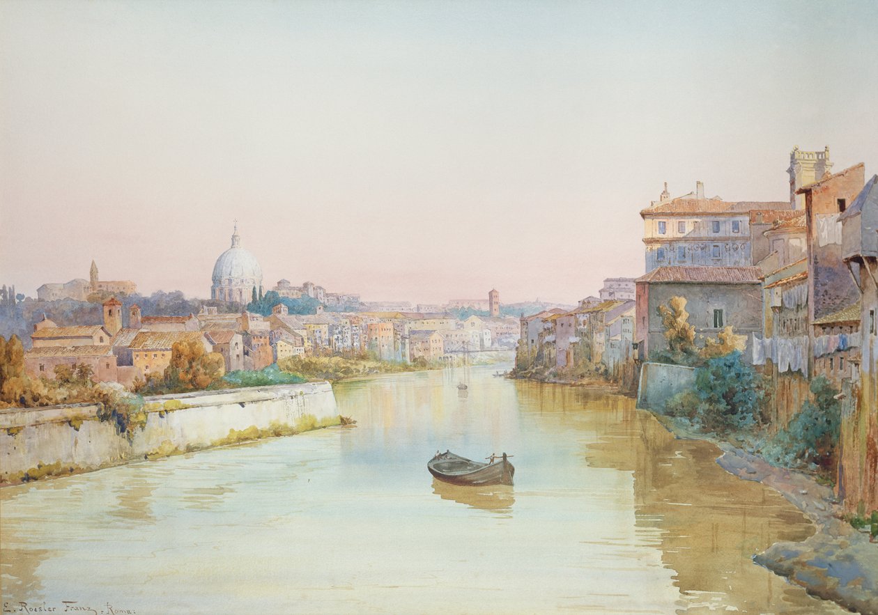Udsigt over Tevere fra Ponte Sisto af Ettore Roesler Franz