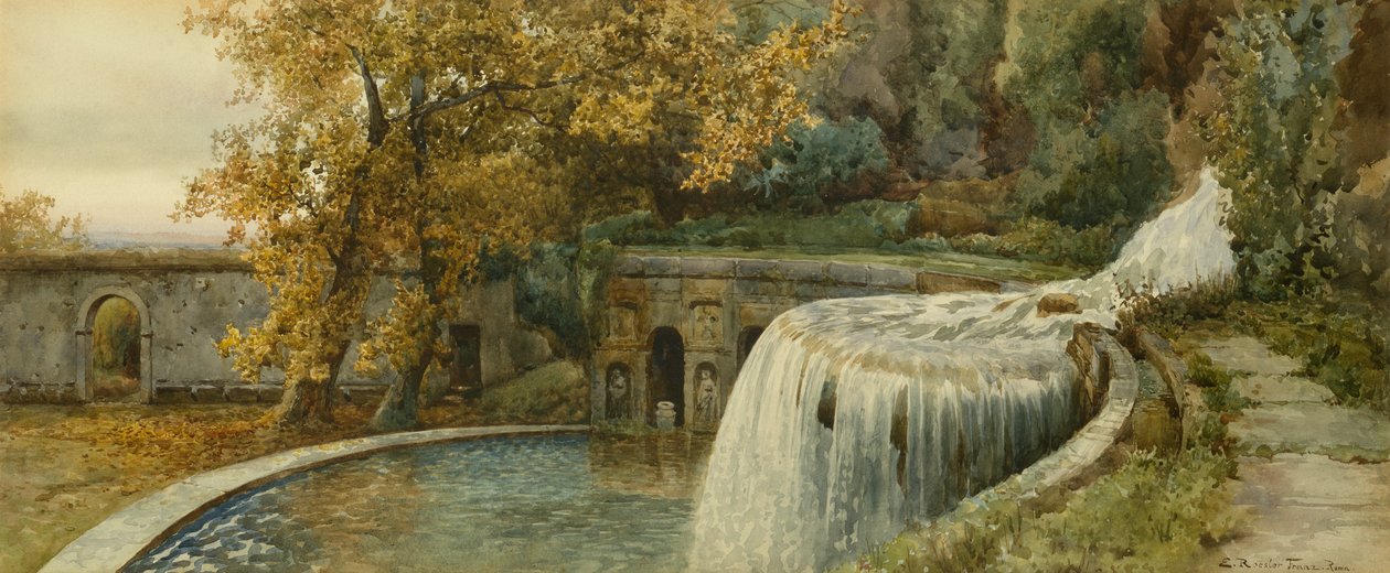 Villa Deste, efterår (blyant og akvarel) af Ettore Roesler Franz