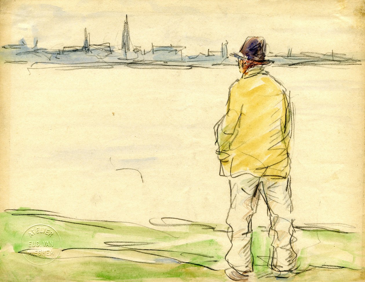 Mand, der ser på Antwerpens havnefront af Eugeen van Mieghem