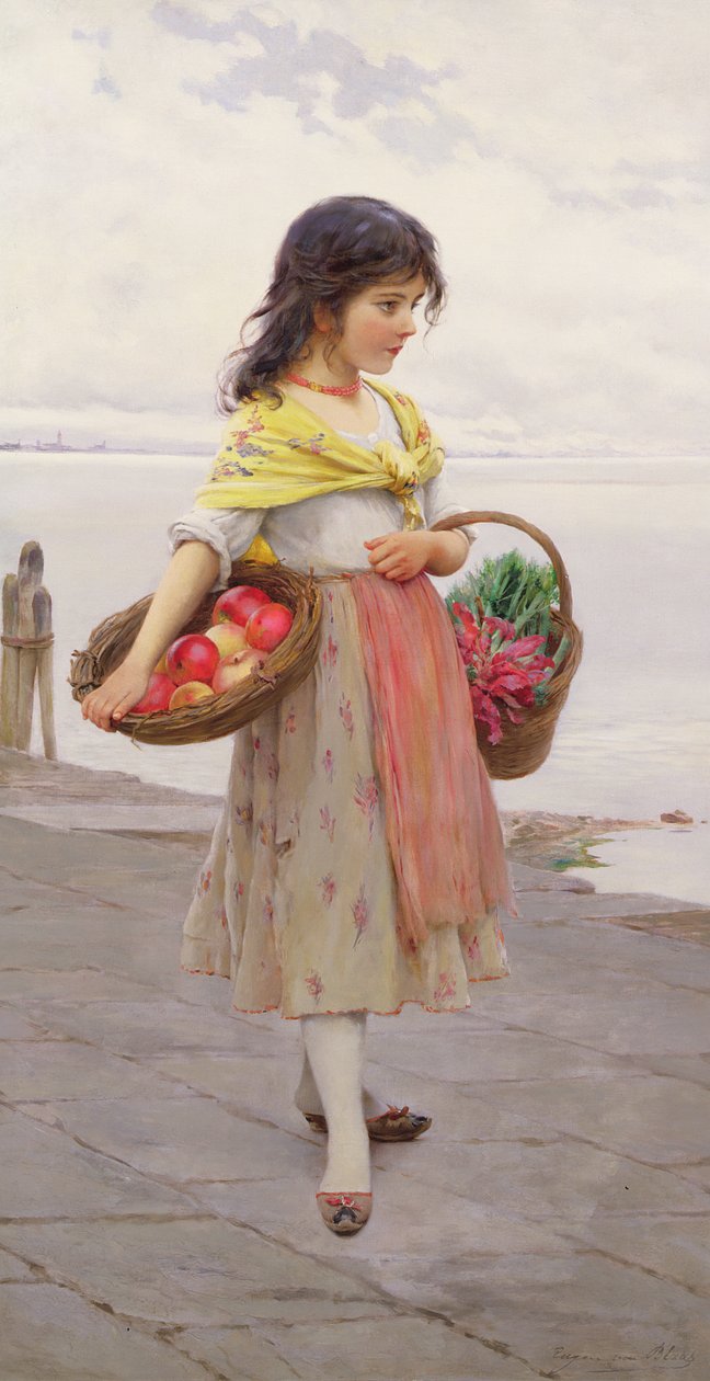 Ung pige, der sælger frugt og grøntsager af Eugen von Blaas