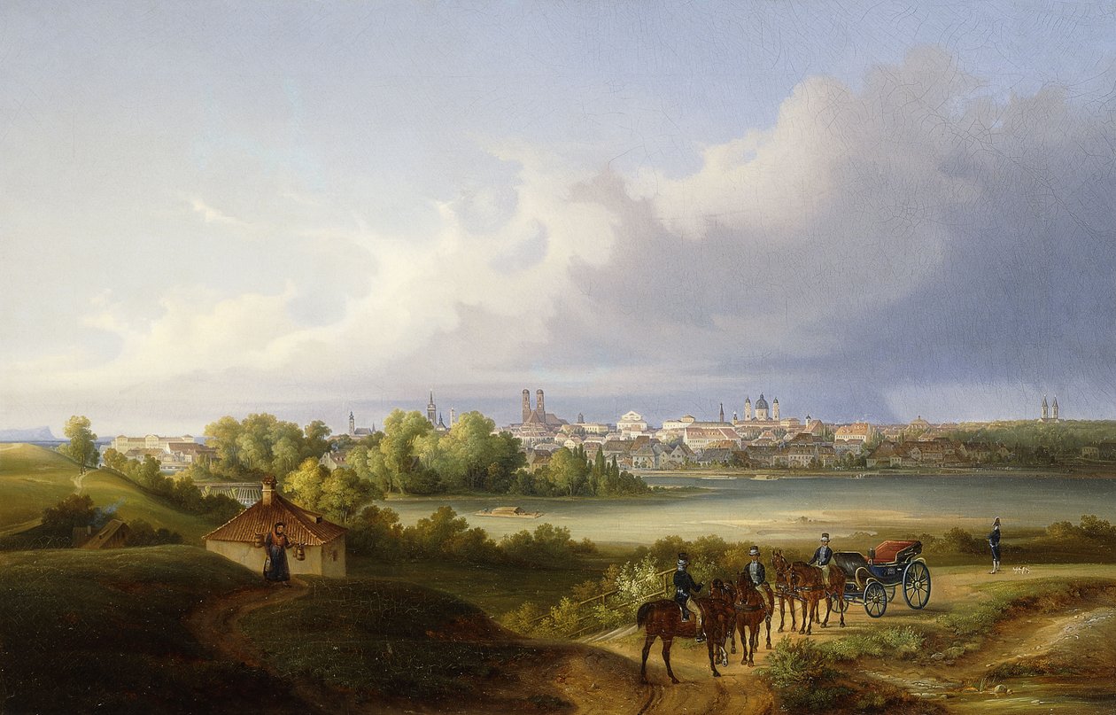 Udsigt over München og Isar-floden, 1838 af Eugen Adam