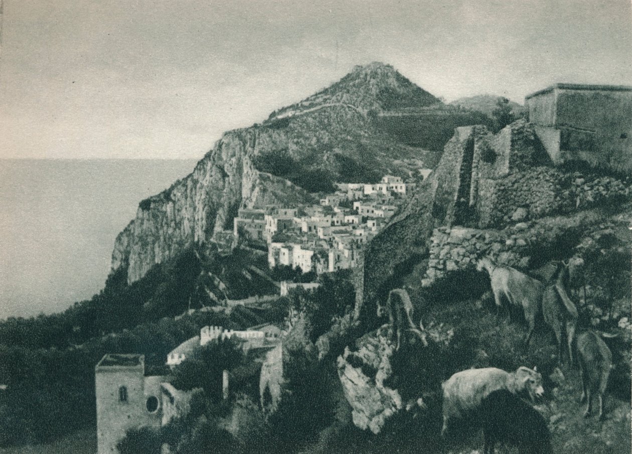 Udsigt over havet med Monte Solaro, Capri, Italien, 1927 af Eugen Poppel