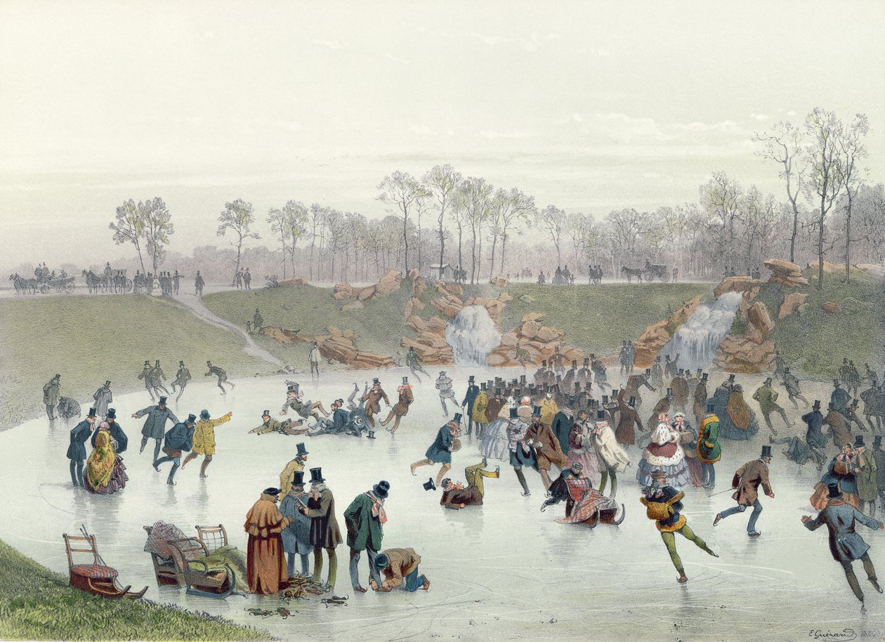 Skatere på søen ved Bois de Boulogne af Eugene Charles Francois Guerard