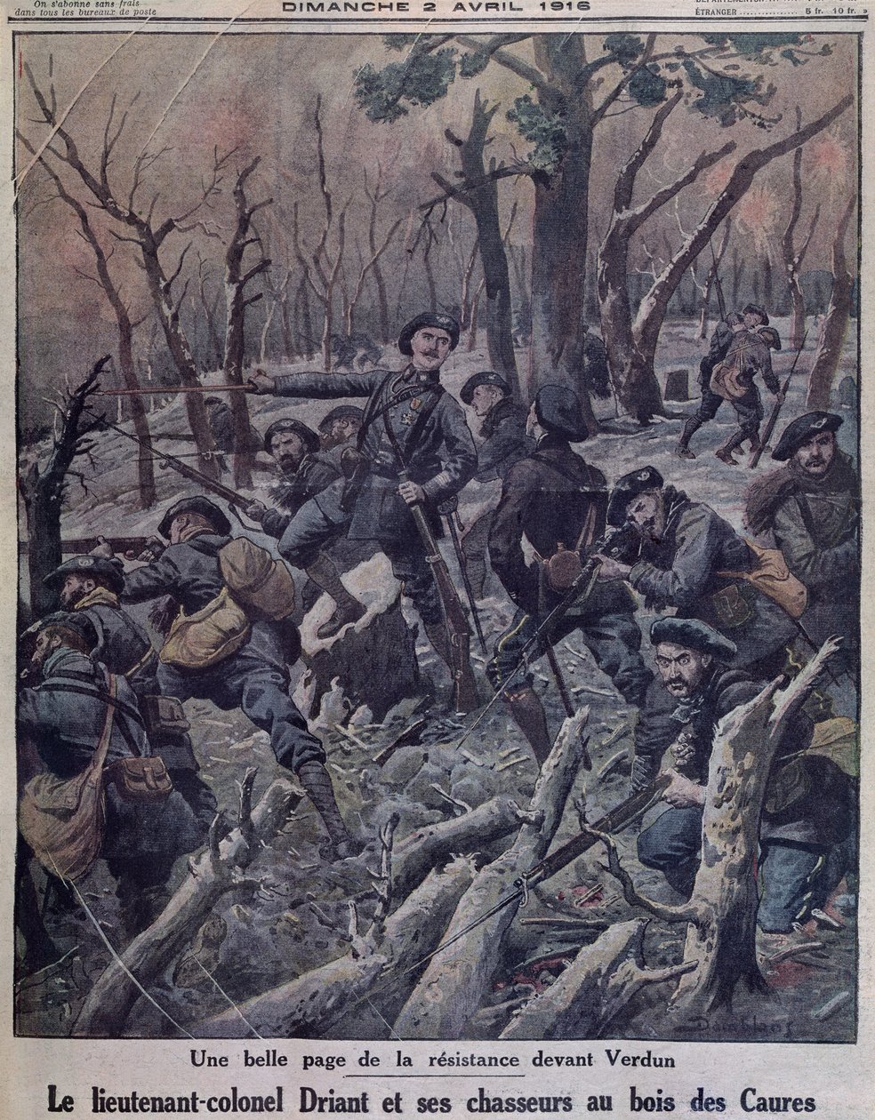 Oberstløjtnant Driant og hans Chasseurs-bataljoner forsvarer Bois des Caures, Verdun, forsideillustration fra 