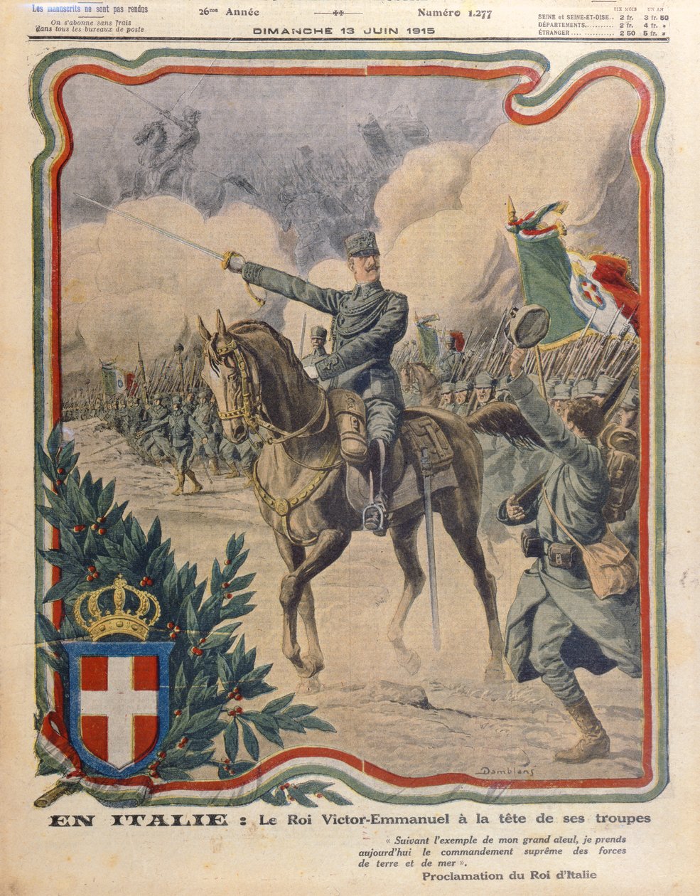 Victor Emmanuel III (1869-1947) Leading his Army, illustration fra 