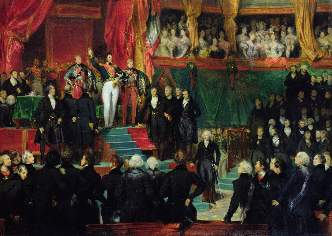 Louis-Philippe (1773-1850) bliver taget i ed som konge for Deputeretkammeret den 9. august 1830 af Eugene Deveria
