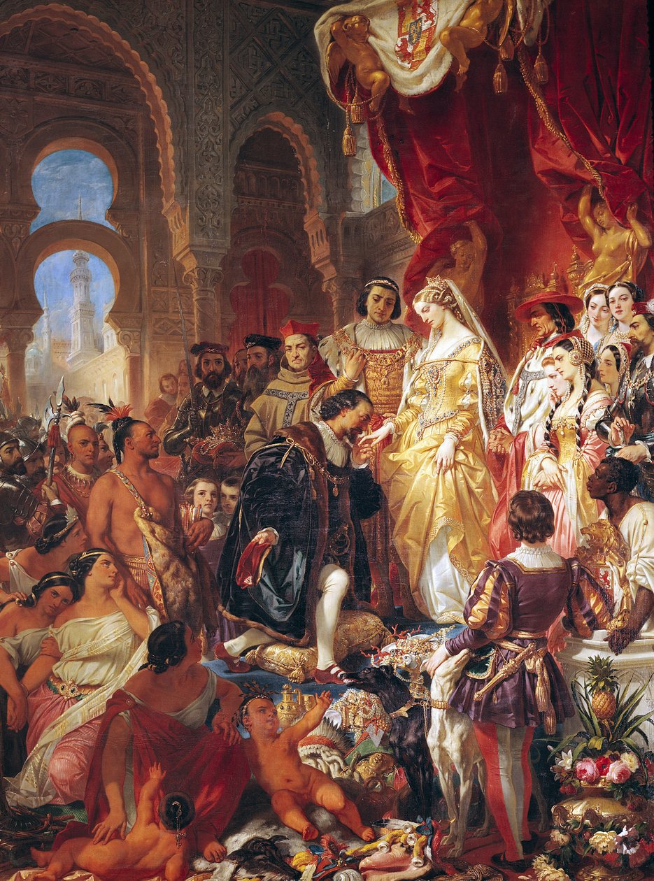 Modtagelsen af Christopher Columbus (1450-1506) af Ferdinand II (1452-1516) af Aragon og Isabella (1451-1504) af Castille af Eugene Deveria