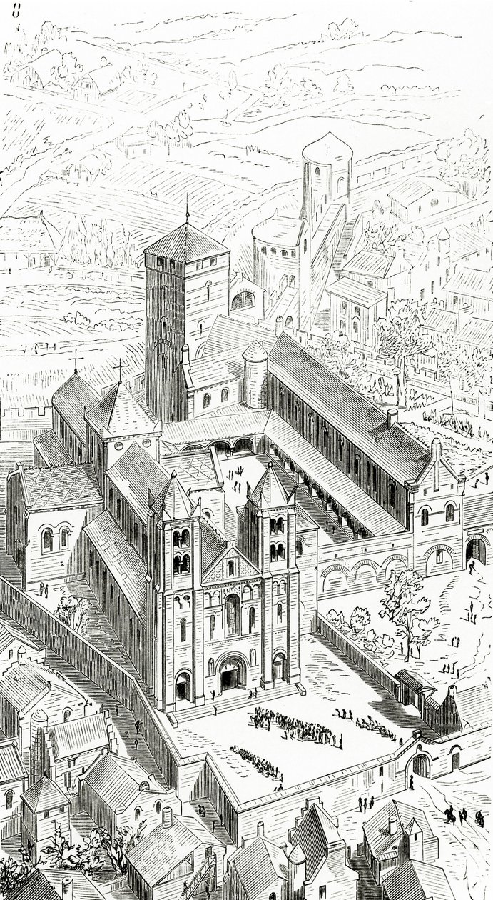 Udsigt over Abbey of Cluny og den karolingiske katedral af Eugene Emmanuel Viollet le Duc