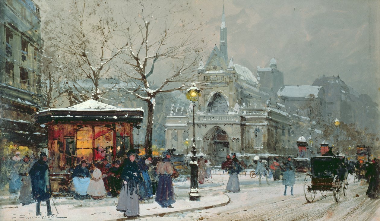Snescene i Paris af Eugene Galien Laloue