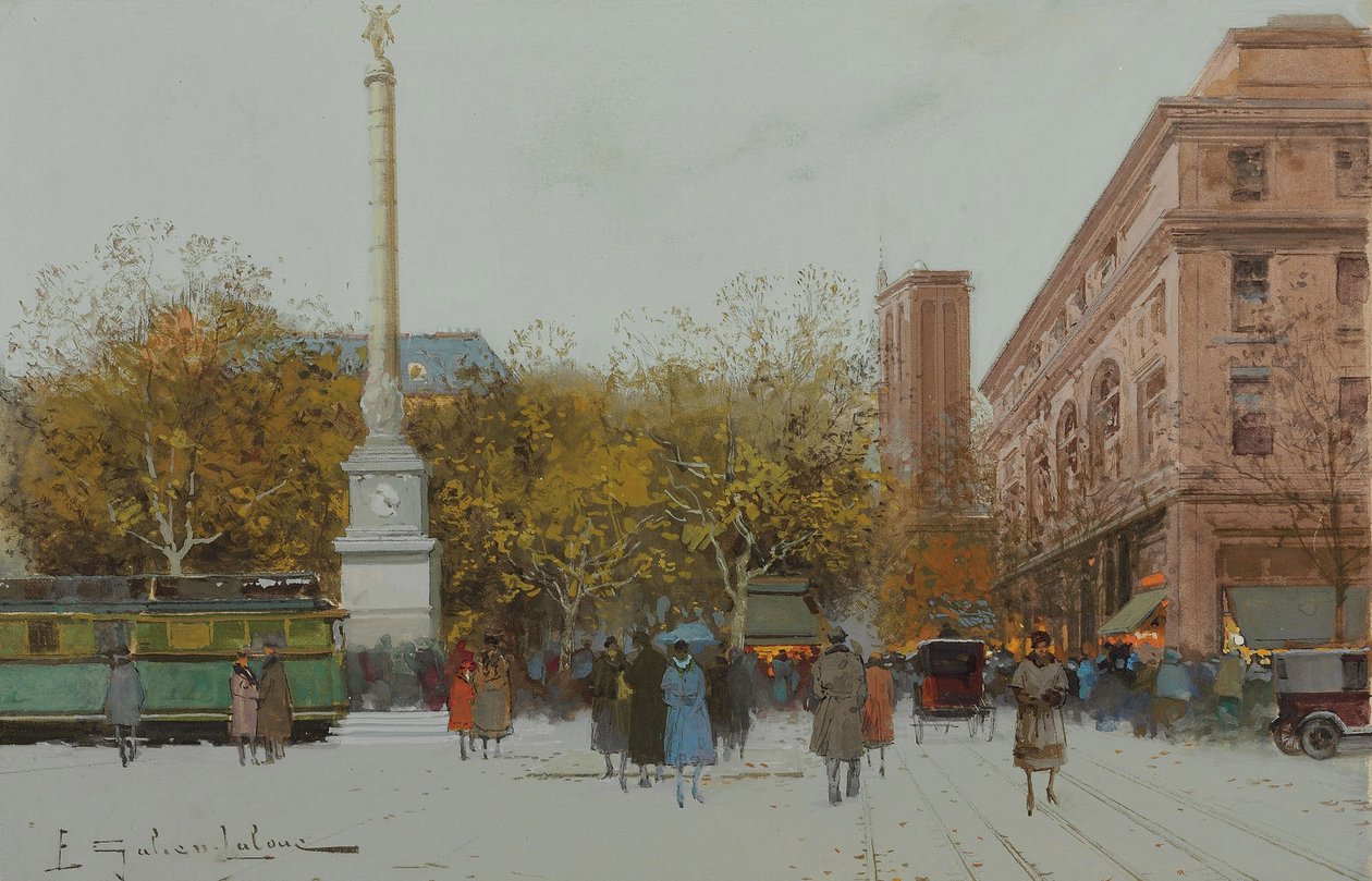 Paris, La Place du Chatelet. af Eugene Galien Laloue