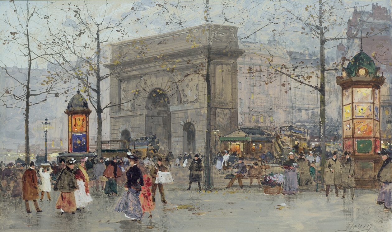 Gadescene i Paris af Eugene Galien Laloue