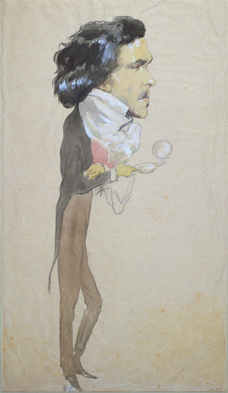 Karikatur af Eugene Delacroix (1798-1863) (wc, blyant og gouache på papir) af Pierre François Eugène Giraud