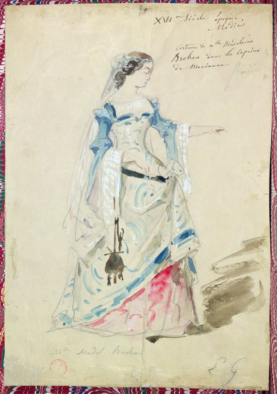 Kostumedesign til Mlle Madeleine Brohant (1833-1900) til rollen som Marianne i 