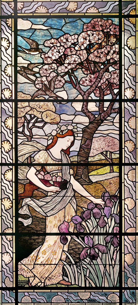 Forår, 1894 (farvet glas) af Eugene Grasset