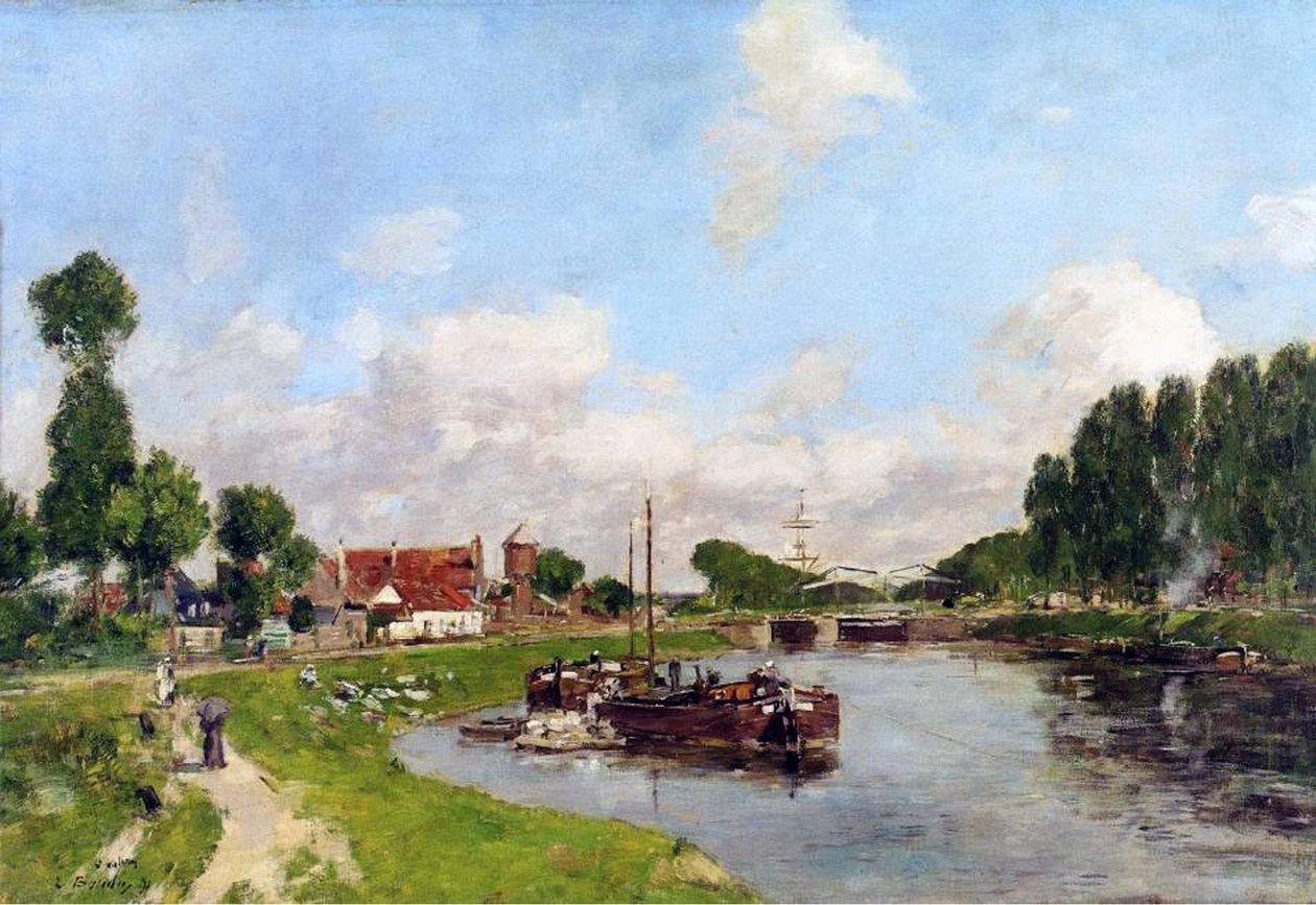 Pramme på kanalen ved Saint-Valery-sur-Somme, 1891 af Eugene Louis Boudin
