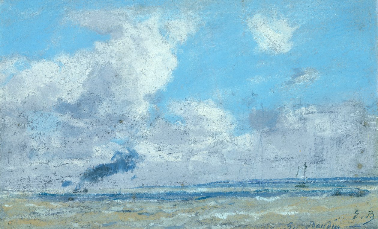 Båd i Seines flodmunding (pastel på papir) af Eugene Louis Boudin