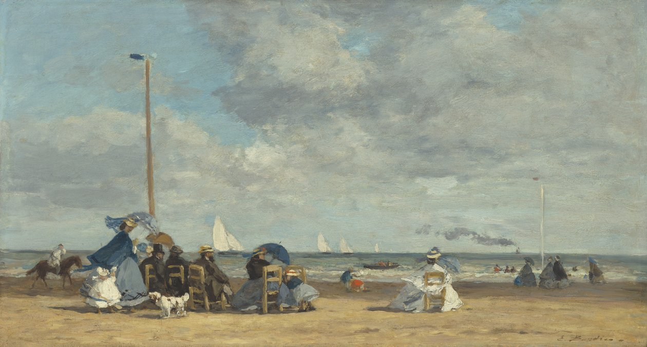 Stranden ved Trouville, 1864-5 (olie på træ) af Eugene Louis Boudin