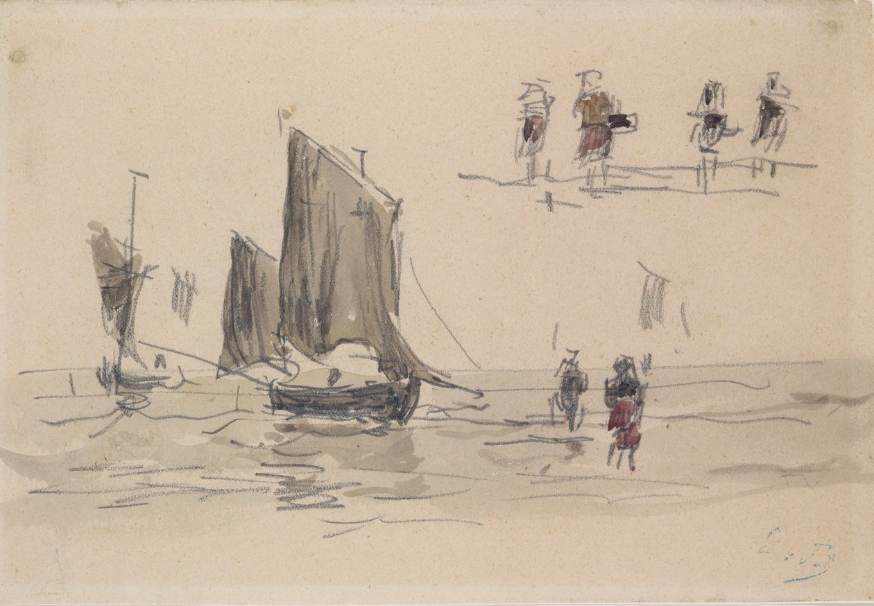 Både og fiskere af Eugene Louis Boudin