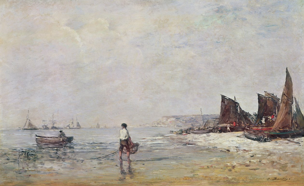 Fisker i Villerville, lavvande af Eugene Louis Boudin
