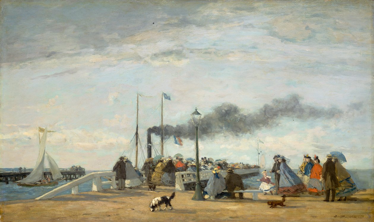 Jetty and Wharf ved Trouville, 1863 (olie på træ) af Eugene Louis Boudin