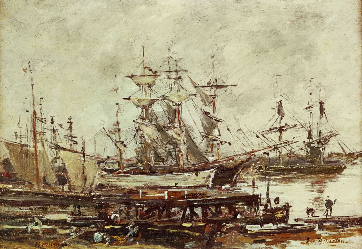 Sejlskibe i havnen i Bordeaux af Eugene Louis Boudin