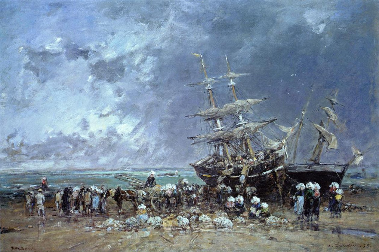 Losning af Newfoundlands fiskerbåd, 1873 af Eugene Louis Boudin