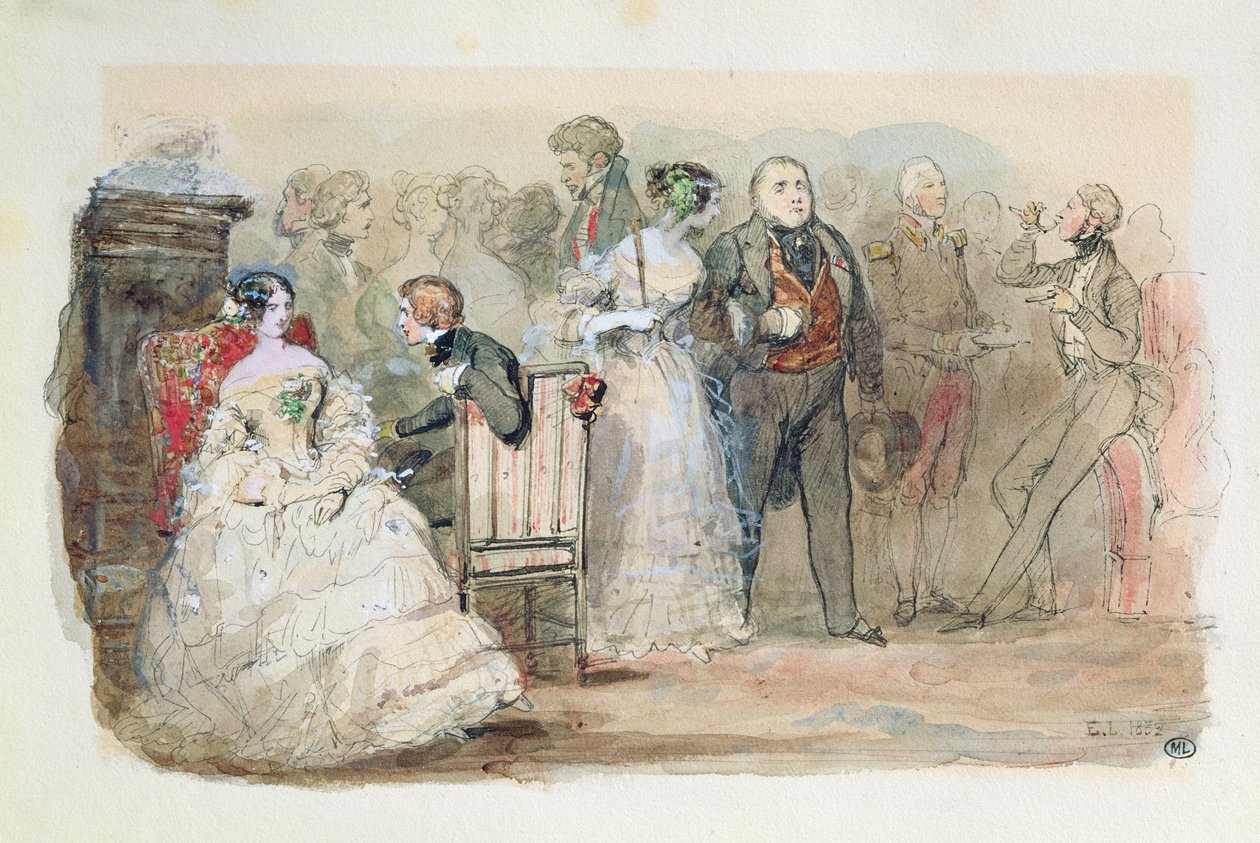 En reception under Louis-Philippe (1830-48) 1832 (pen og blæk og wc på papir) af Eugene Louis Lami