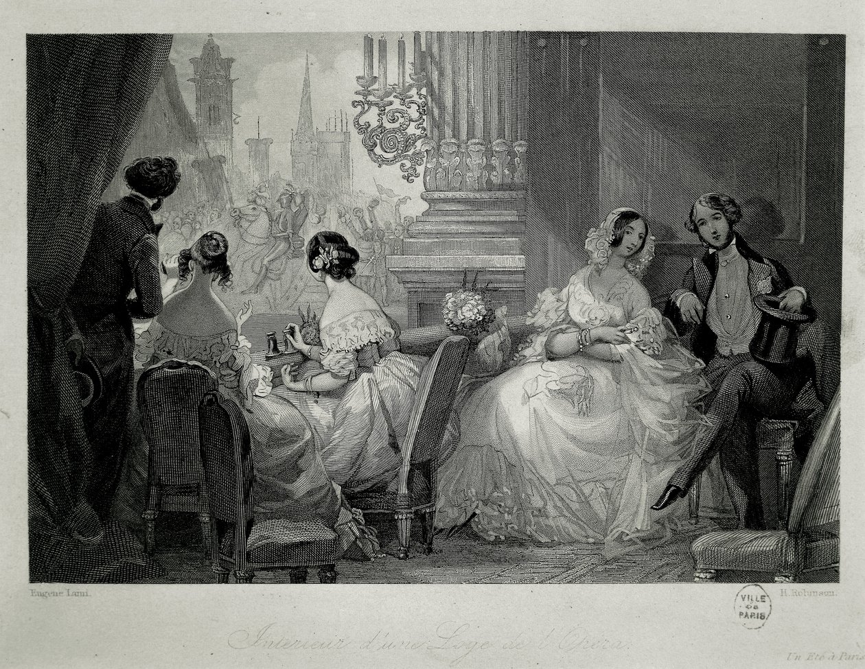Interiør af Paris Opera, mennesker i en loge Gravering af Eugene-Louis Lami af Eugene Louis Lami