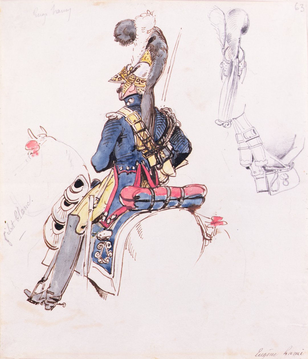Soldat til hest (akvarel, pen og blæk) af Eugene Louis Lami