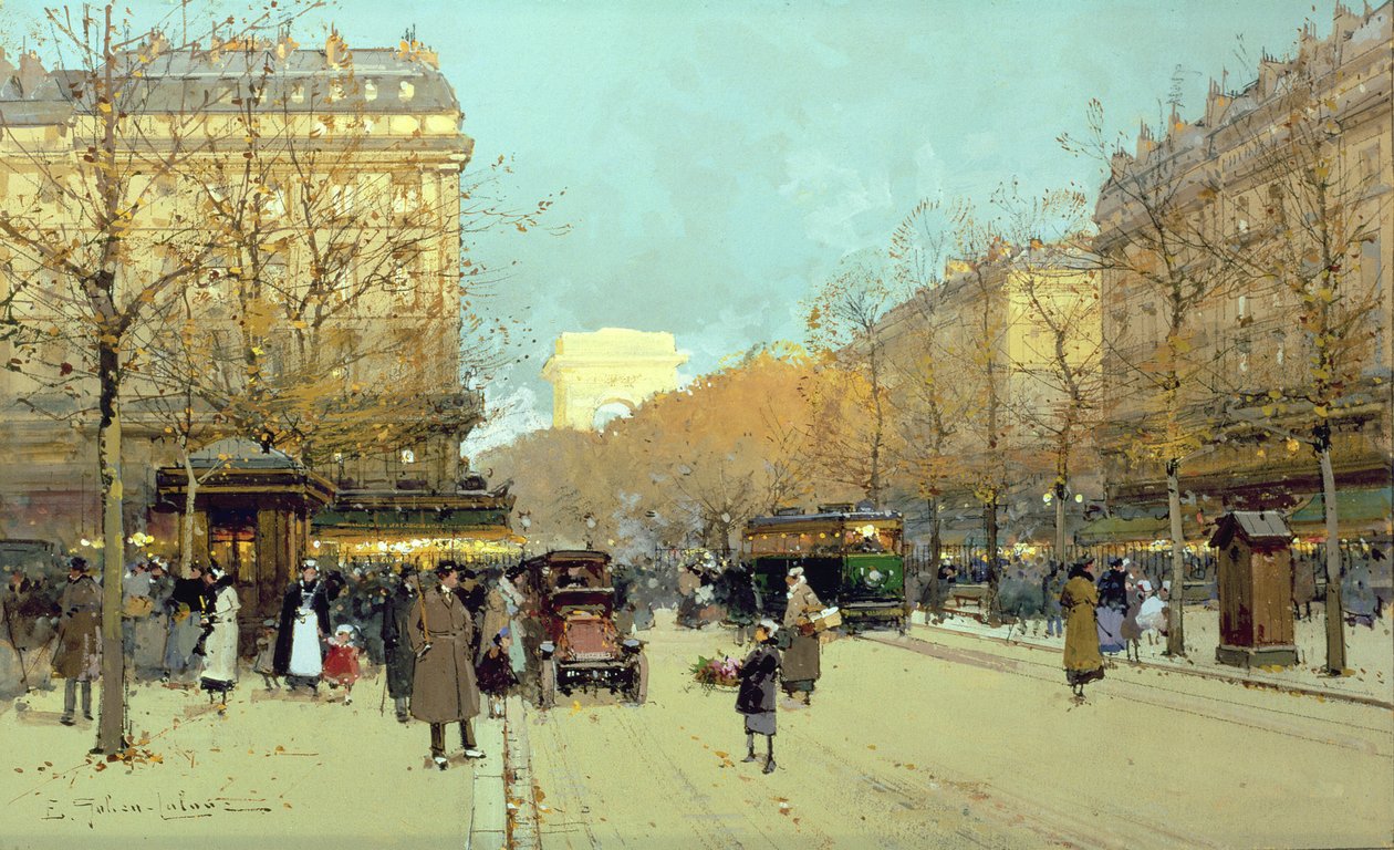 Boulevard Haussmann, i Paris (gouache på papir) af Eugene Galien Laloue