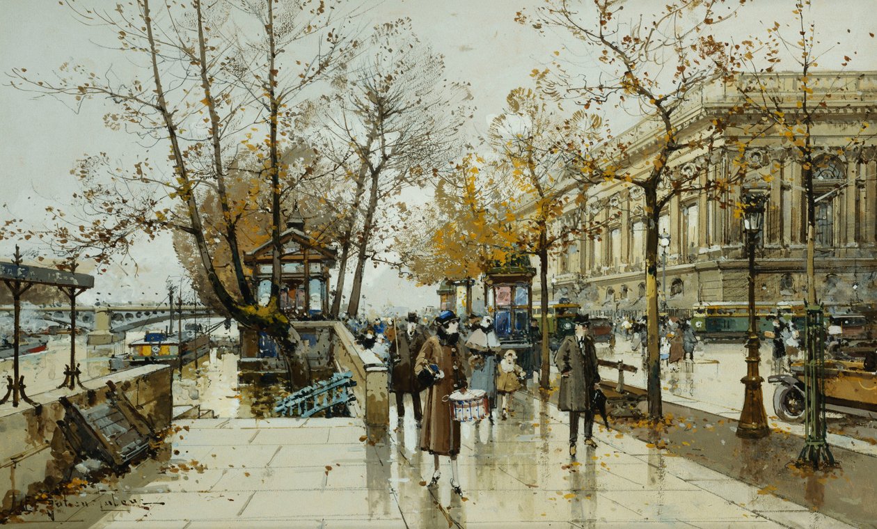 Quai de Louvre, Paris af Eugene Galien Laloue