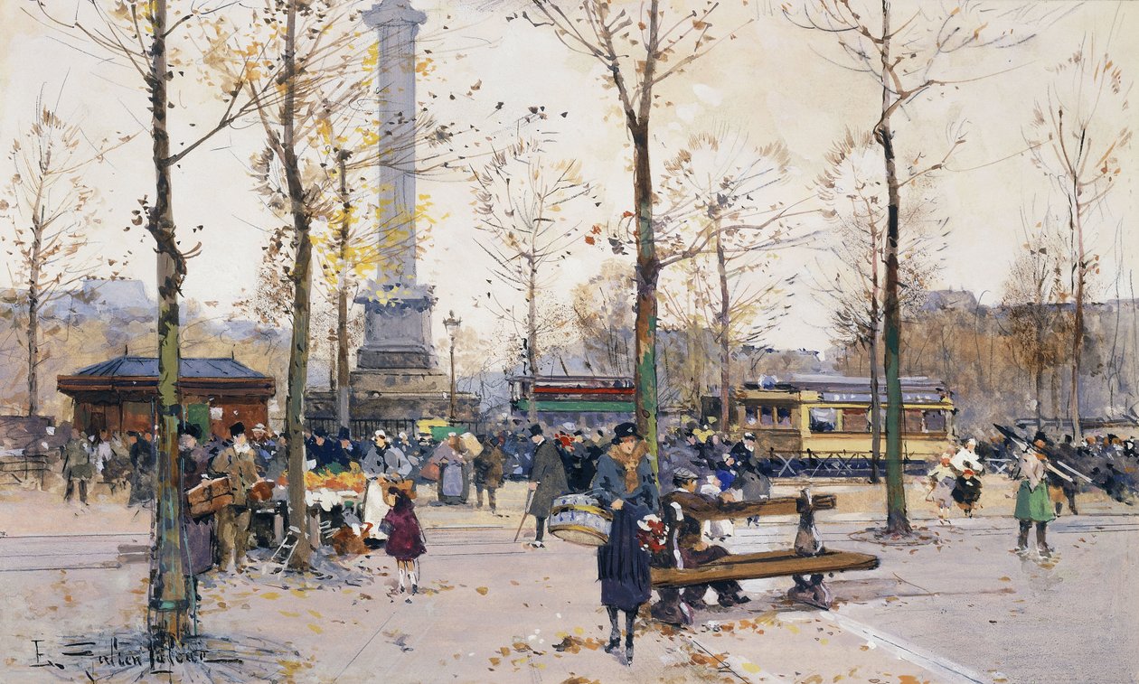 Place de la Bastille, Paris af Eugene Galien Laloue