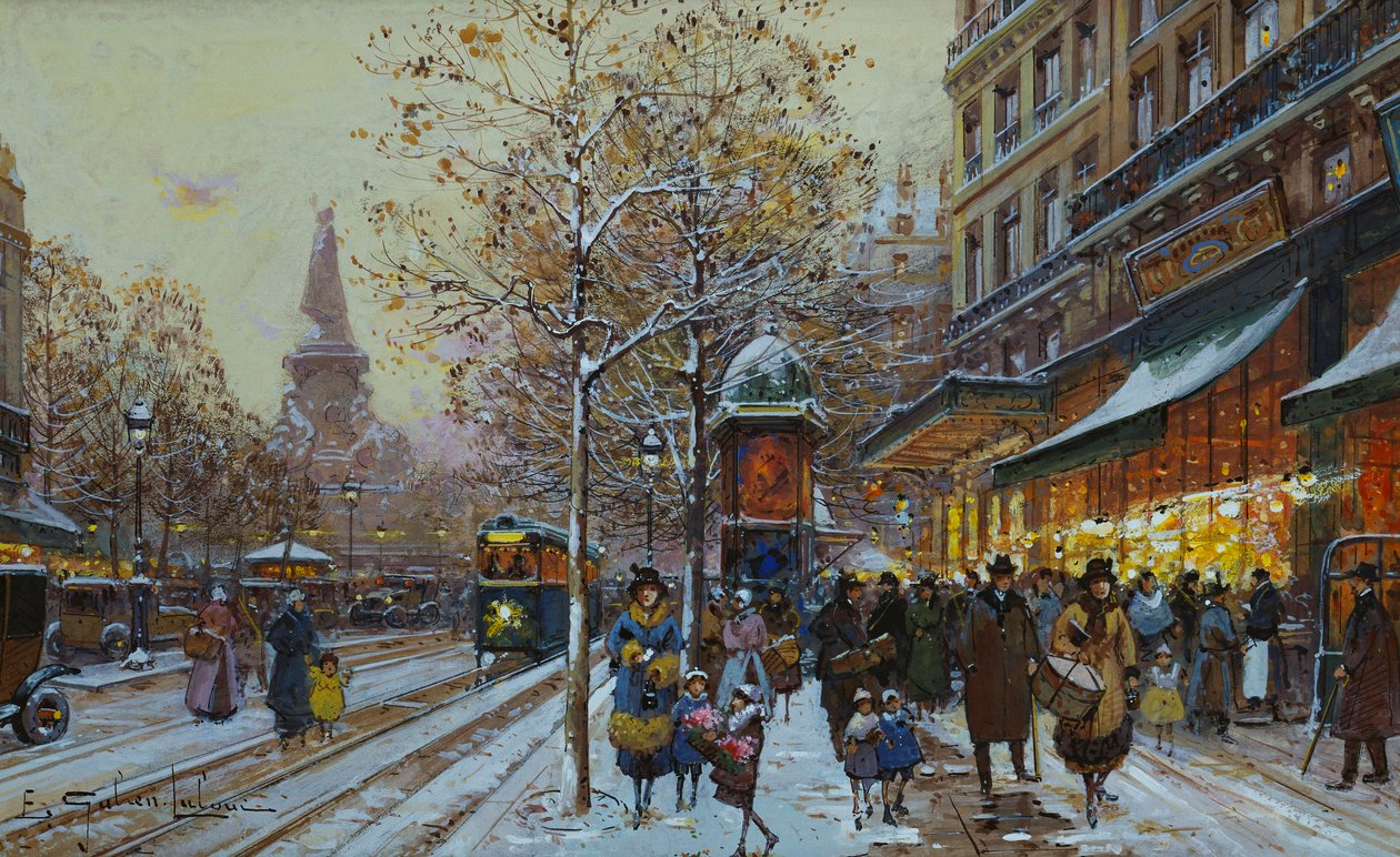 Place de la Republique, Paris (kul og kropsfarve på papir) af Eugene Galien Laloue