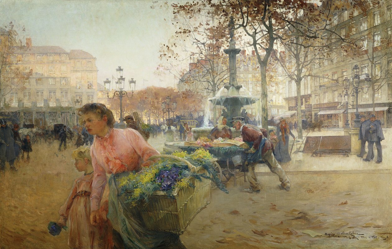 Place du Theatre Francais, Paris af Eugene Galien Laloue