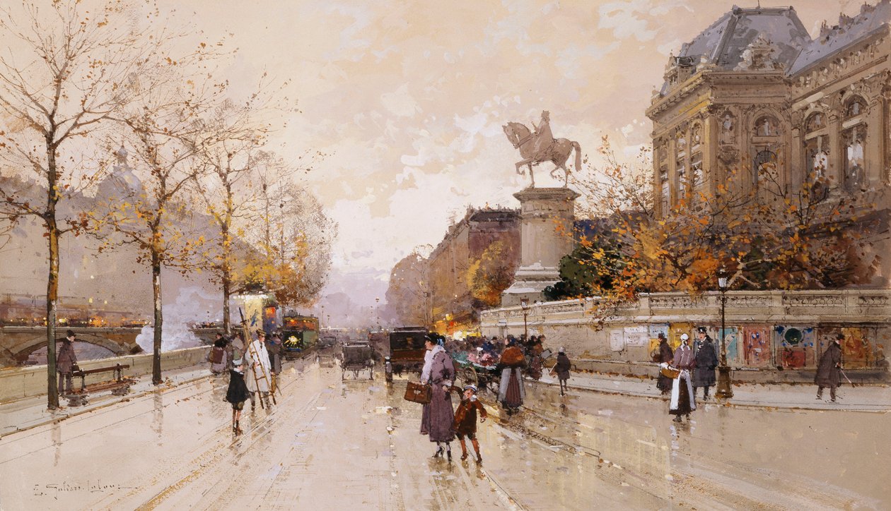 En gadescene i Paris af Eugene Galien Laloue