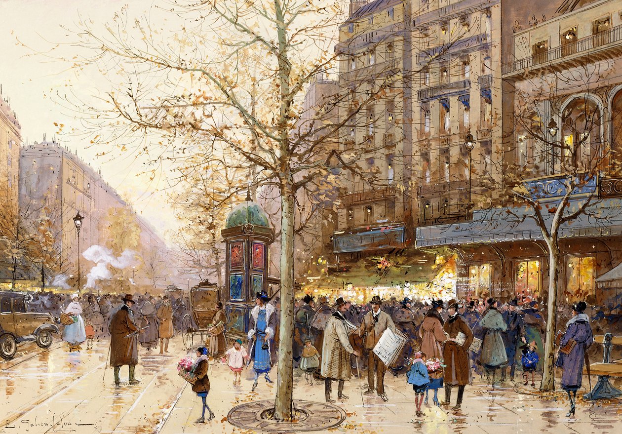 En gadescene i Paris af Eugene Galien Laloue