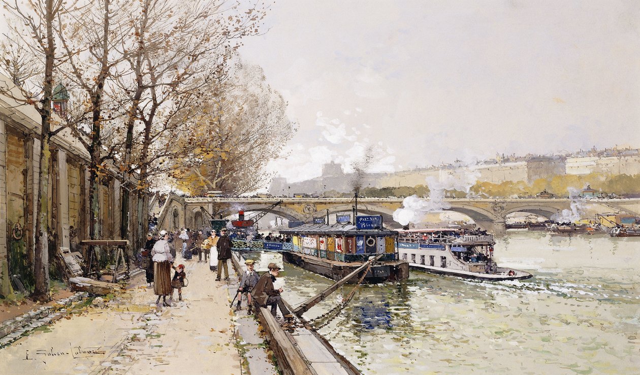 Pramme på Seinen af Eugene Galien Laloue