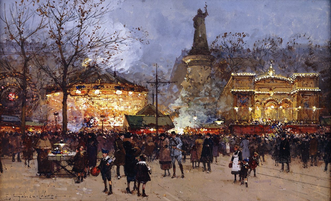 Fest, Place de la Republique, Paris af Eugene Galien Laloue