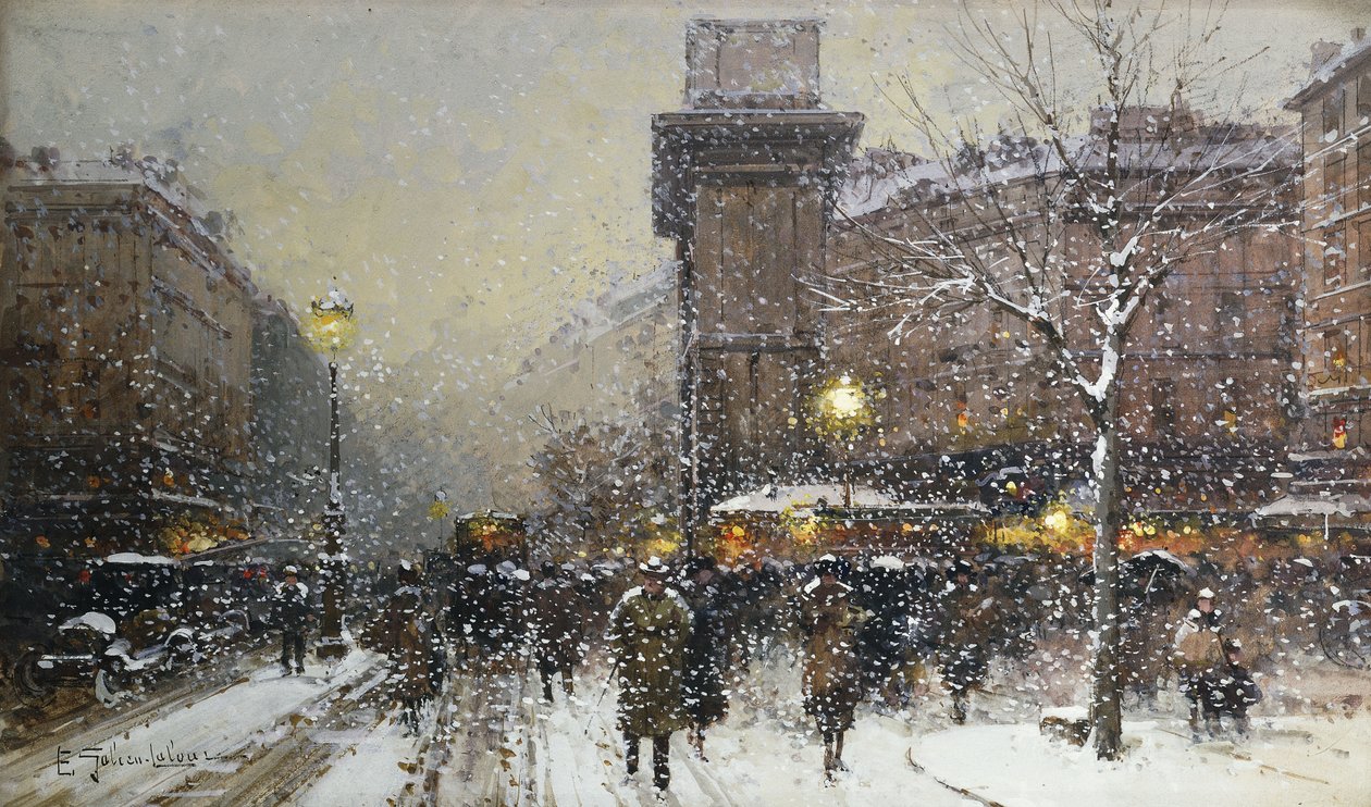 La Porte St. Martin (sort kridt og kropsfarve) af Eugene Galien Laloue