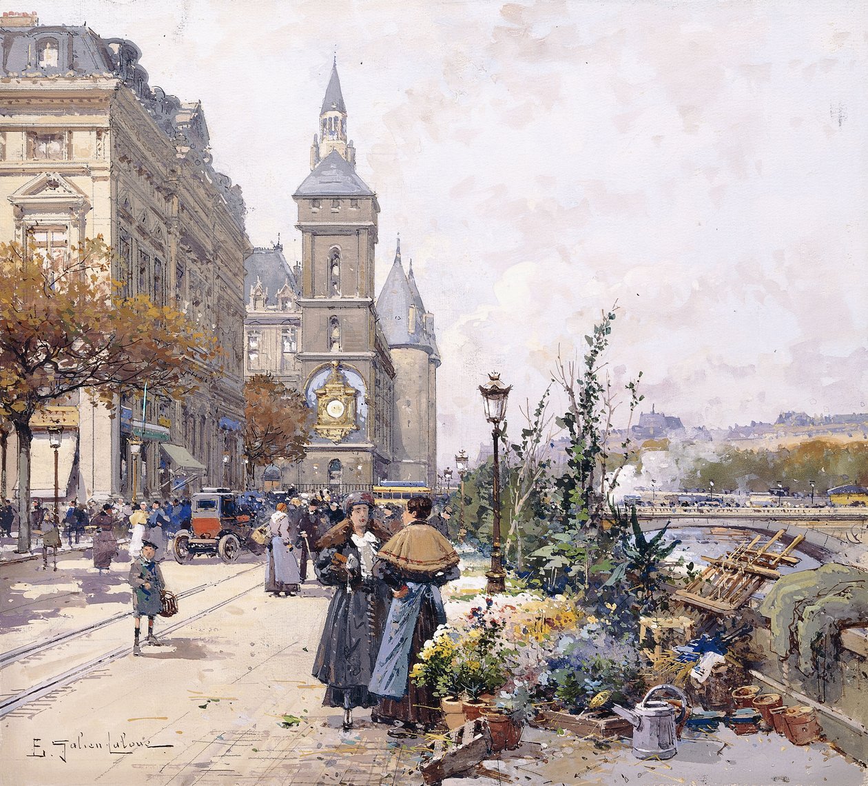 Quai aux Fleurs og Hotel af Eugene Galien Laloue