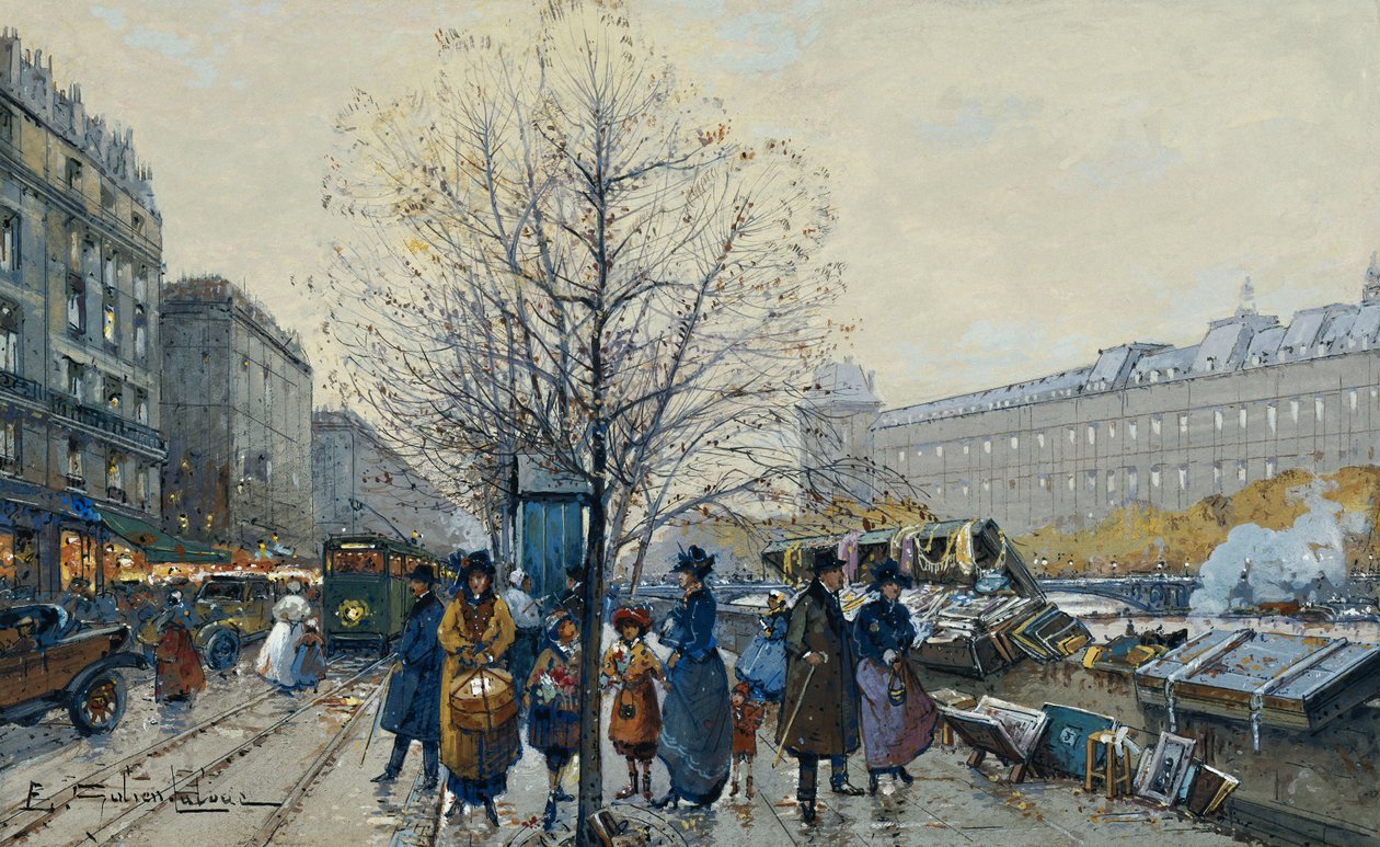Quai Malaquais, Paris af Eugene Galien Laloue