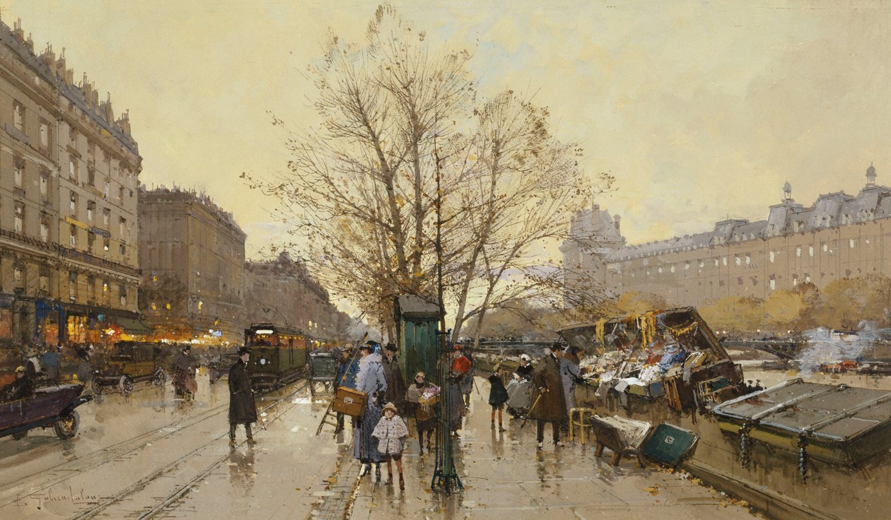Havne i Paris; Les Quais i Paris af Eugene Galien Laloue