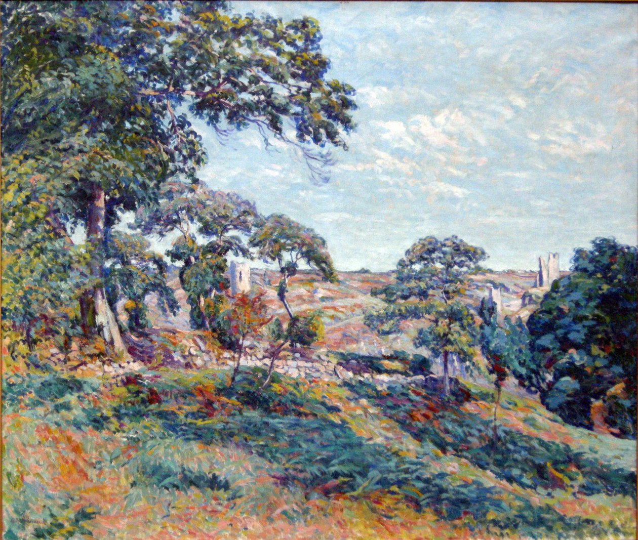 Udsigt over Corzant, Creuse, ca. 1910 (olie på lærred) af Eugene Alluaud