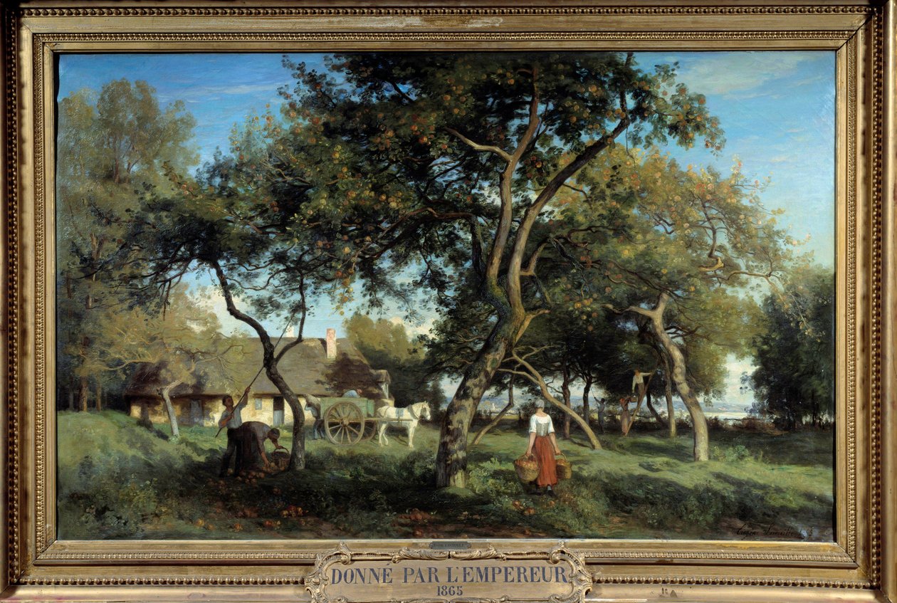 Plukker æbler i Normandiet i 1865. Maleri af Eugene Lavieille (1820-1889) af Eugene Antoine Samuel Lavieille