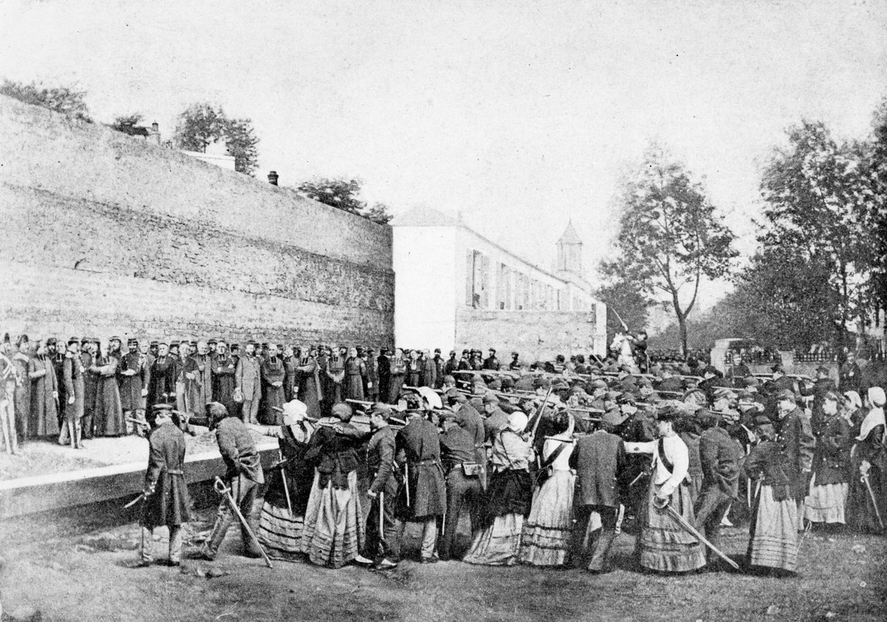 Genskabelse af massakren på 62 gidsler på Rue Haxo, Belleville, Paris, 1871 af Eugene Appert