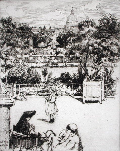 Pariserpark, fra "Du Ier au XXeme: Les Arondissements de Paris...", udgivet 1903 (radering) af Eugene Bejot