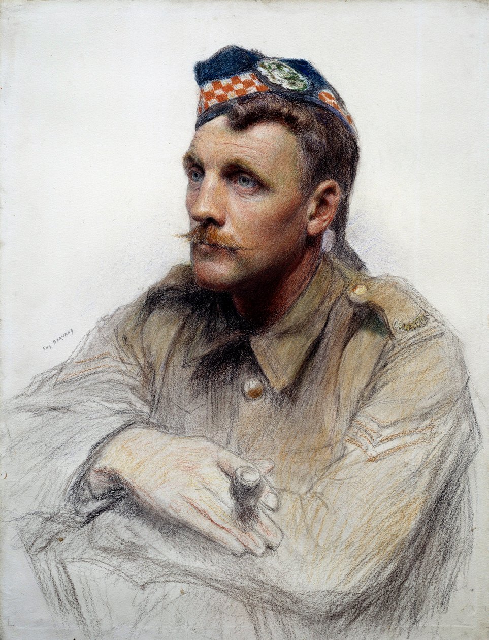 Første Verdenskrig: "" Portræt af en skotsk soldat under den store krig"" Tegning af Eugene Bornand (1850-1921) Paris fra det 20. århundrede, Museum of the Legion d