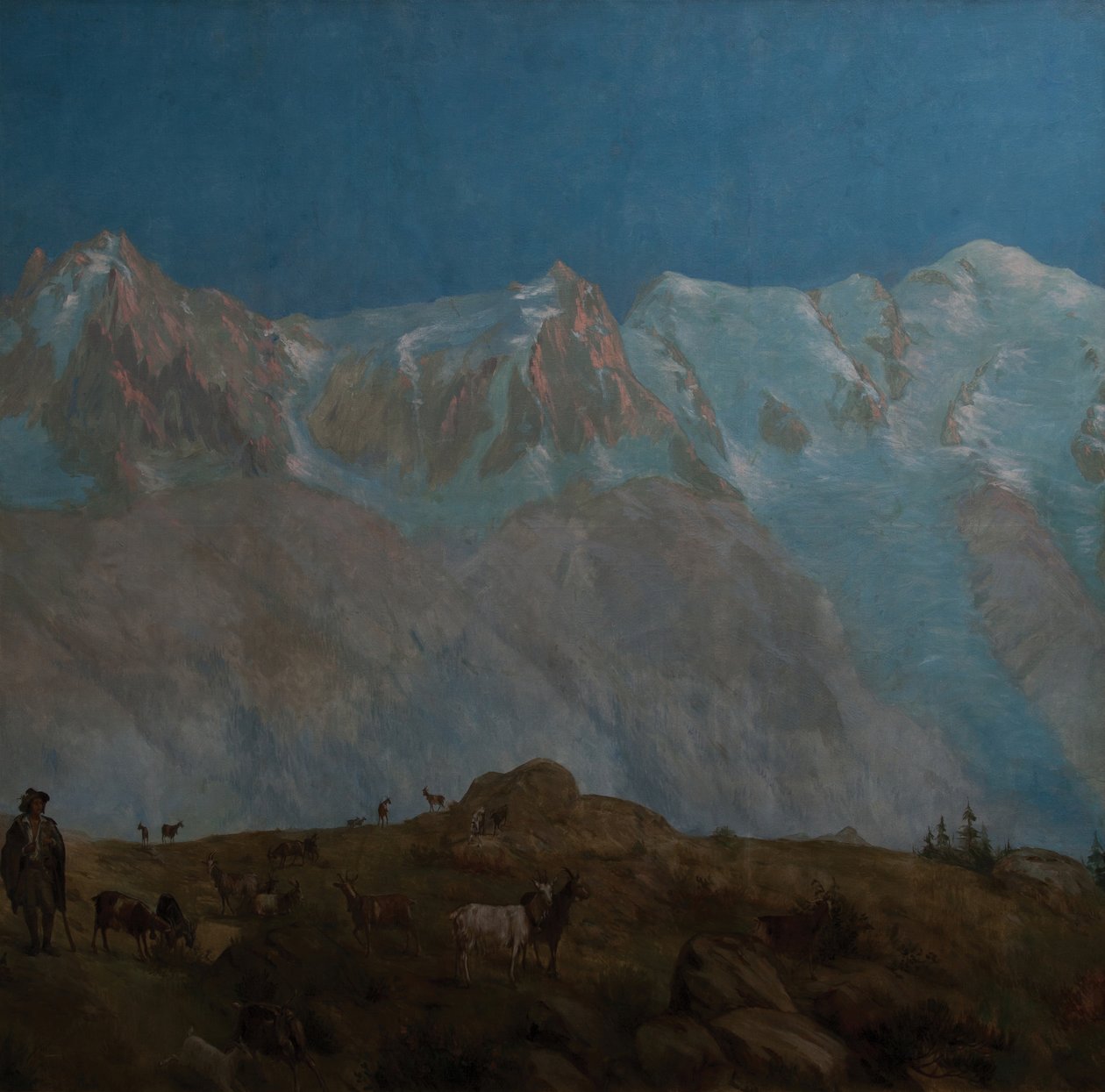 Mont Blanc, Aiguilles du Midi du Plan (Olie på lærred) af Eugene Bourgeois