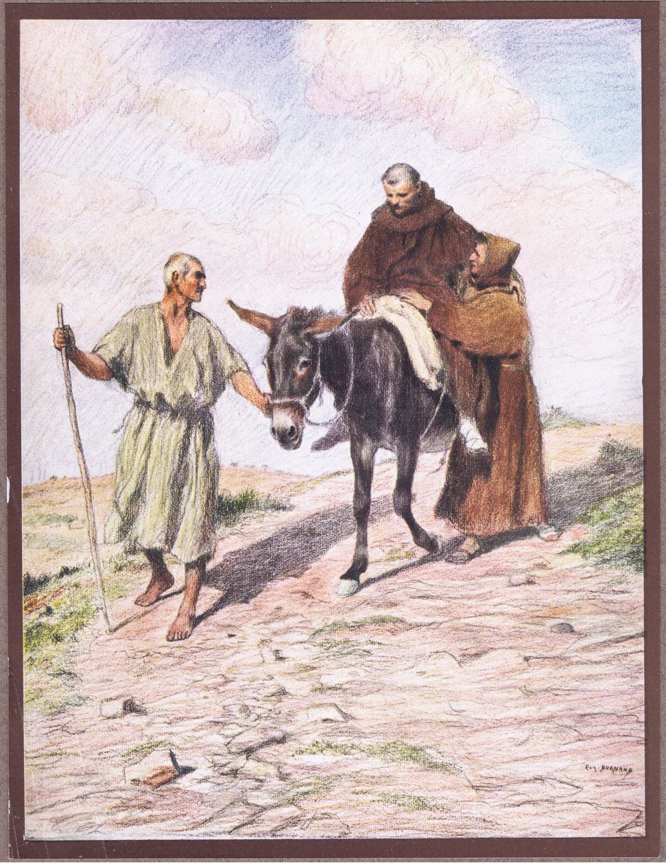 St. Frans går ned af La Verna-bjerget med broder Leo efter indprentningen af de hellige stigmaer, 1919 af Eugene Burnand
